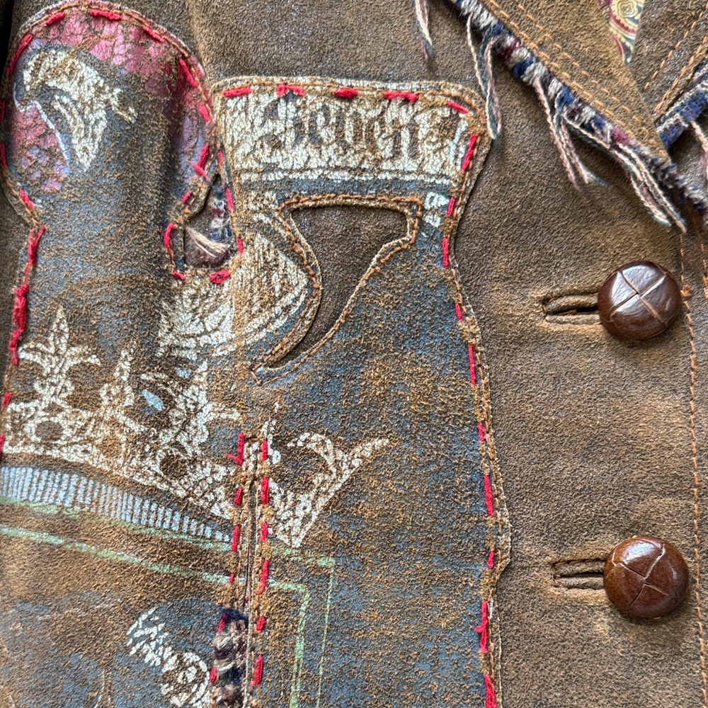 Vintage Brown Patchwork Leather Blazer - image 8